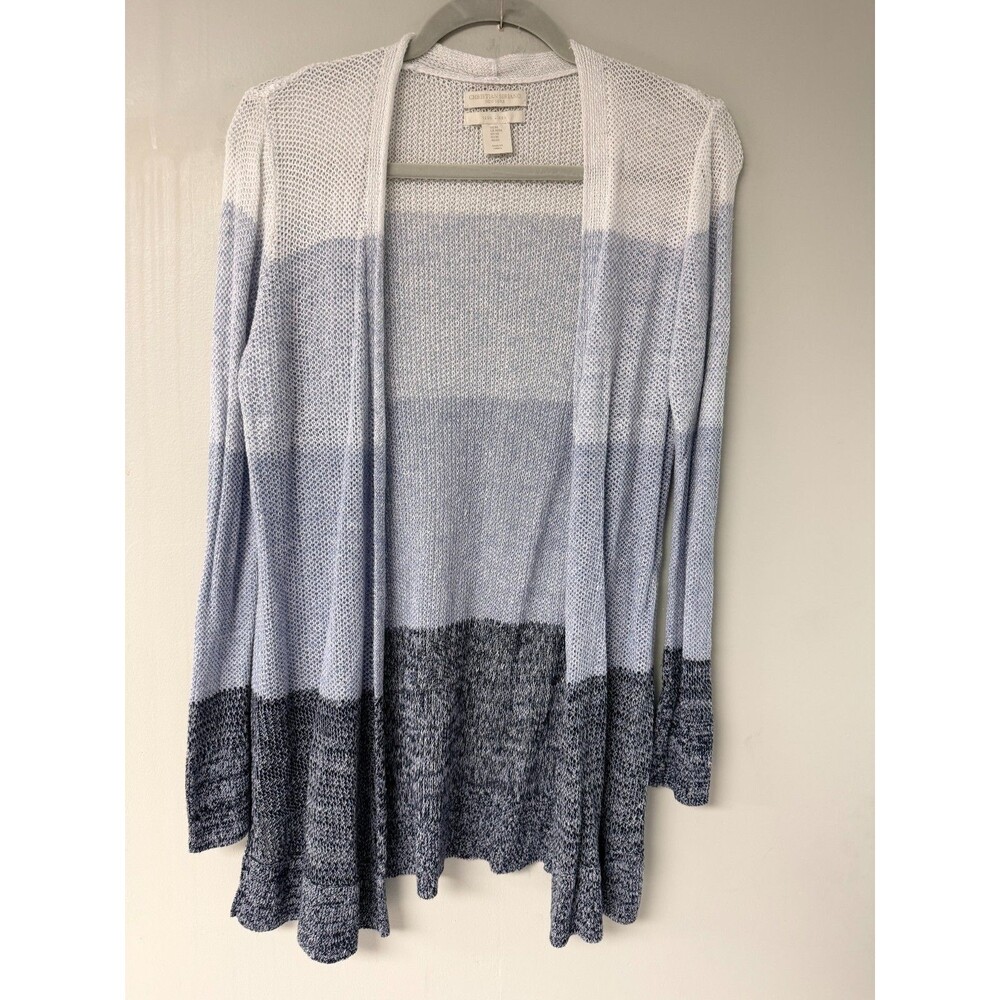 Christian Siriano New York Womens Medium 100 Linen Colorblock Cardigan